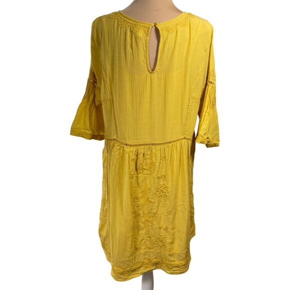 Akemi + Kin Tunic Dress Yellow Gold Slip Embroidery Bell Sleeve Size XL Extra La - Picture 4 of 14